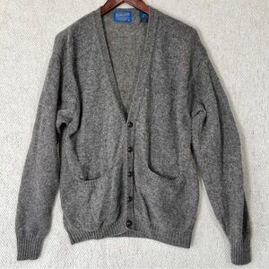 Pendleton Vintage Shetland Virgin 100 Wool Cardigan Sweater Men M Grey V Neck